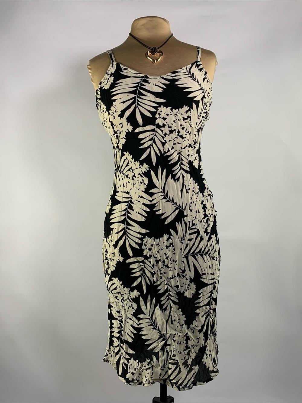 Vintage Two of Us Black Cream Floral Midi Dress Size S